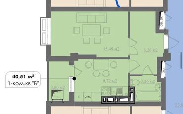 арзан квартира ош базар: 1 комната, 40 м², Элитка, 9 этаж, ПСО (под самоотделку)