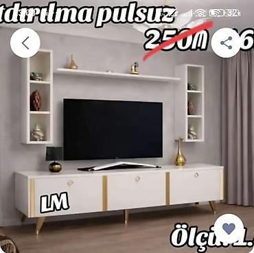 stend qiymeti: Ağ-qızılı rəng palitrasında müasir TV stendi və divar modulu dəsti — 1