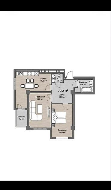 квартиры псо: 2 комнаты, 70 м², Технопарк Элитка, 11 этаж, Евроремонт — 2