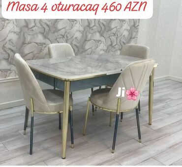 Masa və oturacaq dəstləri: Qonaq otağı üçün, Açılmayan, Dördbucaq masa, 4 stul