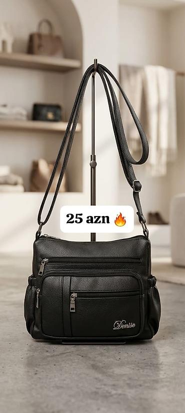dəri plas: Qadın çiyin çantası – “Denise” brendi Qiymət: 25 AZN - Rəng: qara - — 1