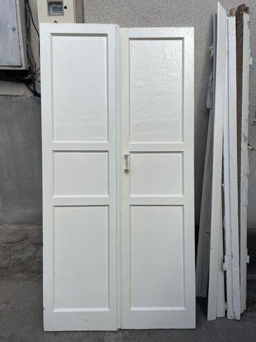 1спальный кровать: Межкомнатная дверь со стеклом, МДФ, ПВХ, цвет - Коричневый, 200 * x 80 см, Б/у