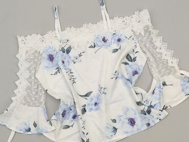 białe bluzki w niebieskie kwiaty: Blouse, S (EU 36), condition - Perfect