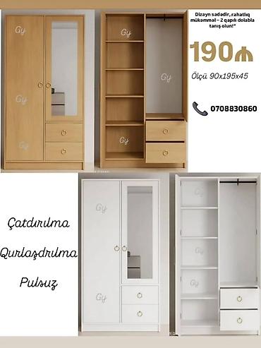 madeyra paltar dolabi: İki qapılı geyim dolabı - Ölçü: 90 x 195 x 45 sm - Rəng seçimləri: ağ — 1