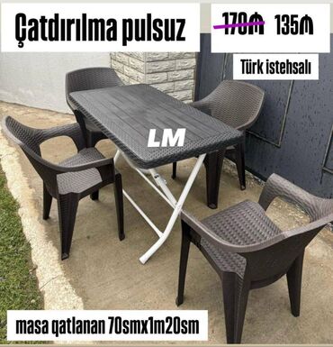 Divanlar: Yeni Plastik masa dəsti📌 Türk istehsalı QATLANAN MASA +4STUL 📌