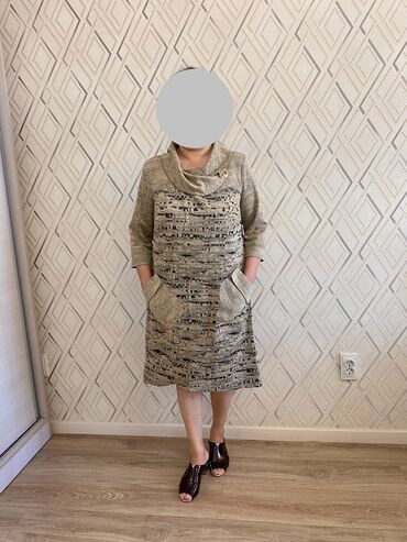 кыргызкие платья: Повседневное платье, Осень-весна, Полиэстер, 4XL (EU 48)