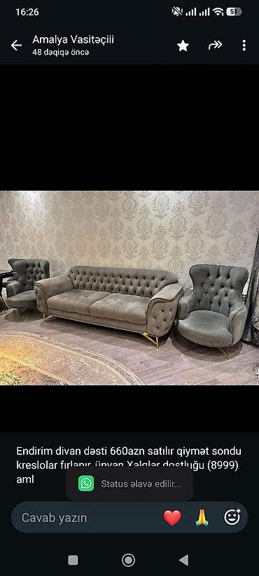 Endirim divan dəsti 660azn satılır qiymət sondu kreslolar fırlanır