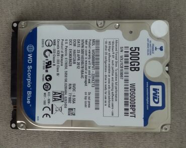 Sərt disklər (HDD): Daxili Sərt disk (HDD) Western Digital (WD), 512 GB, 5400 RPM, 2.5", İşlənmiş