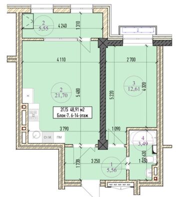 Продажа квартир: 1 комната, 49 м², Элитка, 12 этаж, ПСО (под самоотделку)