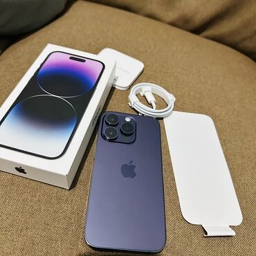 Apple iPhone: IPhone 14 Pro Max, Б/у, 256 ГБ, Deep Purple, Защитное стекло, Чехол, Кабель, 91 %