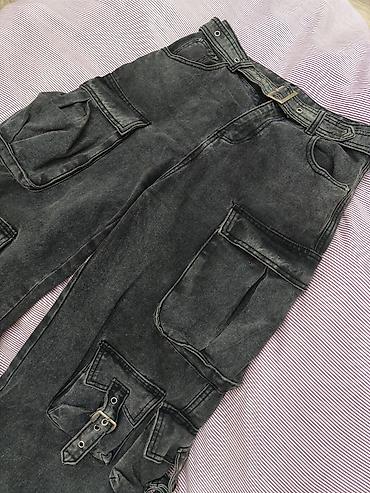 qalın şalvar: Qara yuyulmuş effekti olan denim cargo şalvar - Parça: qalın denim — 3