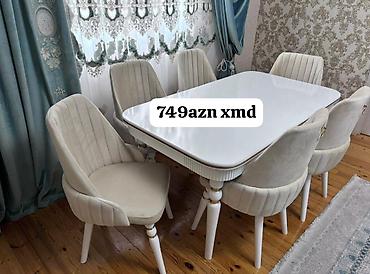 domax mebel: Ağ yemək otağı dəsti – masa və 6 ədəd stul - Masa: parlaq ağ səth — 1