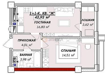 asman residence: 1 комната, 44 м², Азия Молл Элитка, 12 этаж, ПСО (под самоотделку) — 3