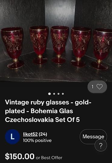Antiques: Case bohemija kristal za zestoko pice 1950/60ta.godina. Casice rubin — 3