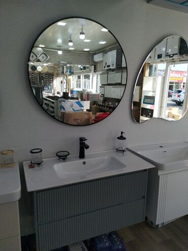 asma unitaz: Hamam mebel dəsti – lavabo, şkaf və güzgü - Modern dizaynlı hamam