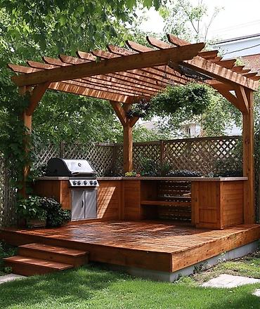 topdan mallar: Bağ üçün taxta pergola ilə açıq hava mətbəxi - Material: keyfiyyətli — 1