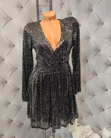 Haljine: 0101 Brand M, bоја - Srebrna, Koktel, klub, Dugih rukava — 4