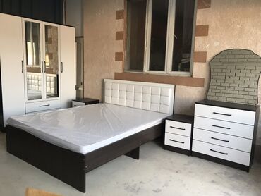 Мебель на заказ: Спальный гарнитур, Двуспальная кровать, Шкаф, Комод, цвет - Белый, Новый