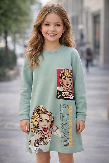 zerli donlar: Uşaq paltarı – rahat gündəlik sweatshirt-don - Rəng: açıq nanə-yaşıl — 1