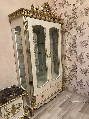 mermer panel: Klassik üslubda dəst mebel - Yemək masası və 6 nəfərlik stul: qəhvəyi — 2