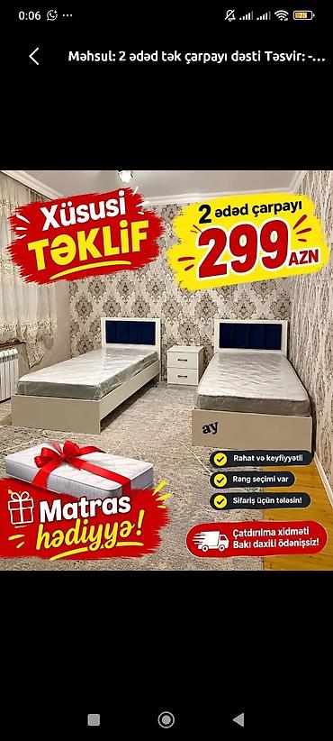 2 ədəd tək çarpayı dəsti - Xüsusi təklif: 2 ədəd çarpayı – 299 AZN -
