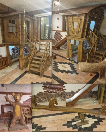 Restoran manqalları: Uşaq əyləncə merkezi ucun təmiz agacdan yigilib.2 domik 2mərtəbəli