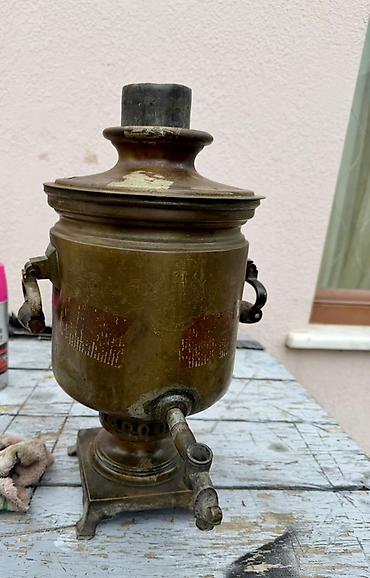 samavar qiyməti: Antik mis samovar – kömür/odunla işləyən, gravürali kolleksiya — 1