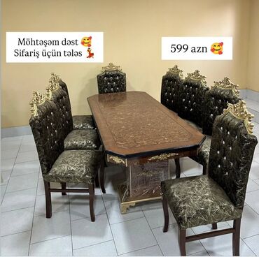 Masa və oturacaq dəstləri: Qonaq otağı üçün, Yeni, Açılmayan, Dördbucaq masa, 6 stul — 22