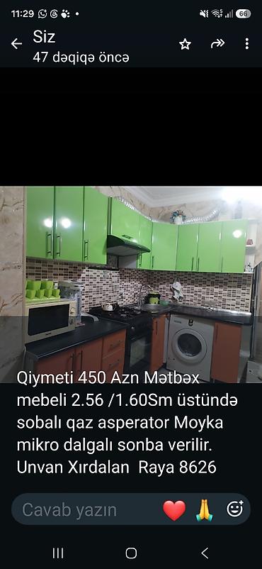 ic dizayn ev: Mətbəx mebeli dəsti - Ölçülər: 2.56 m (üst hissə) / 1.60 m (alt — 1
