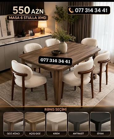 otaq qaplar: Masa və stul dəsti – 6 stul ilə birlikdə Qiymət: 550 AZN — 1