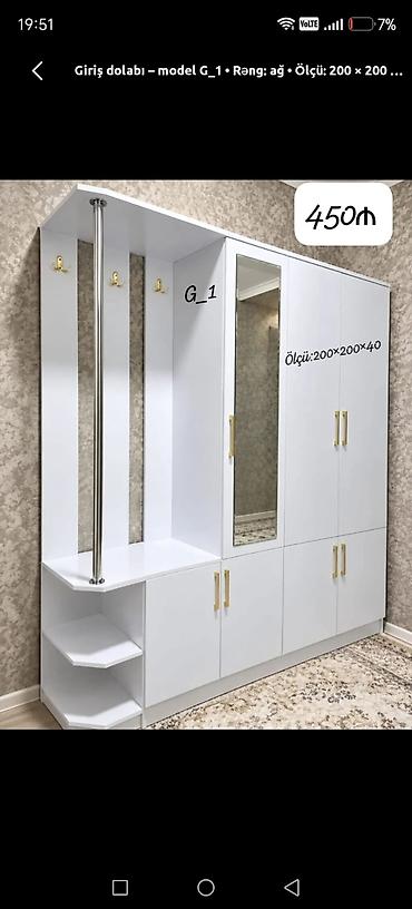 skaflar ucuz: Giriş dolabı – model G_1 - Rəng: ağ - Ölçü: 200×200×40 sm - Qiymət — 1