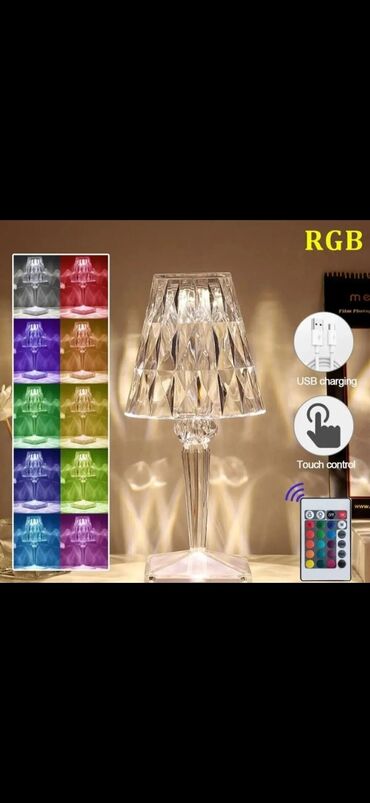 Stol lampaları: RGB Kristal Masalamba – Touch və Pultla idarəetmə - 16 rəng seçimi, 4