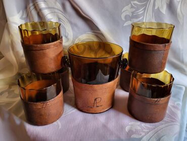 Čaše: Servis nov duvano staklo,koza za zestoko pice. 70,80te — 4