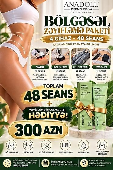 w202 rol: Bölgəsəl Zəifləmə Paketi – 4 cihaz, 48 seans Paketin tərkibi (hər — 1