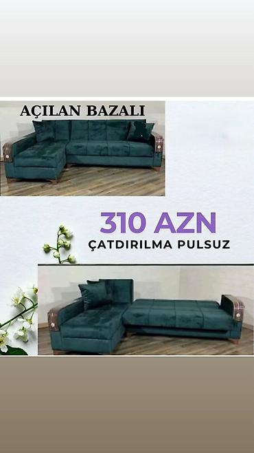Мебель: Açılan-bazalı künc divan - Rəng: tünd yaşıl - Açılıb yataq formasına — 1