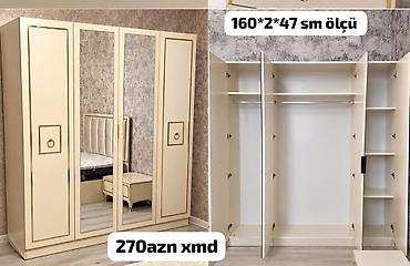 Klassik dizaynlı 4 qapılı paltar şkafı - Ölçü: 160 × 200 × 47 sm