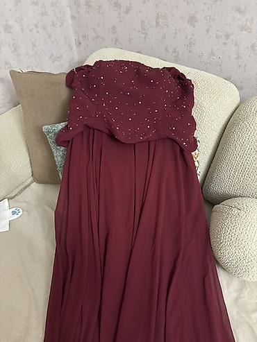 toy sumkaları: Bordo rəngli uzun ziyafət donu mo - Model: Straplez üstdən ətəyə doğru — 1
