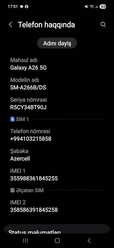 azercell router: Samsung Galaxy A26, rəng - Ağ, İki sim kartlı