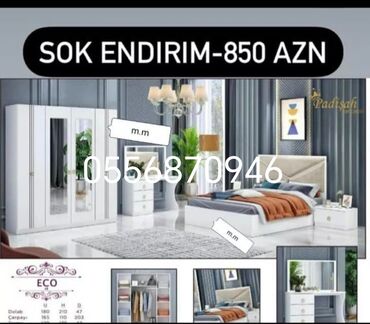 Yataq otağı dəstləri: İkinəfərlik çarpayı, Termo, Dolab, 2 tumba, Azərbaycan, Yeni — 8