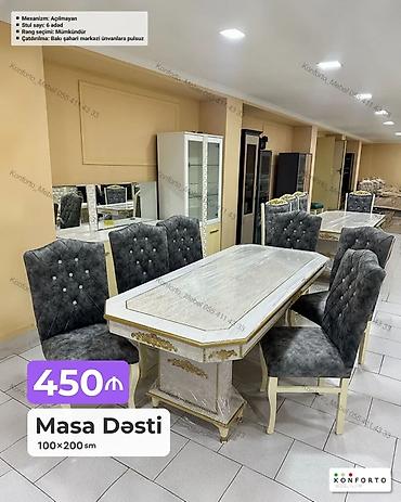 Masa dəsti – 100×200 sm - Mexanizm: açılmayan - Stul sayı: 6 ədəd -