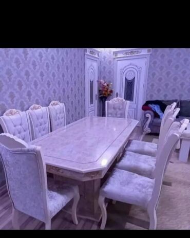 Masa və oturacaq dəstləri: Qonaq otağı üçün, Yeni, Açılmayan, Dördbucaq masa, 6 stul — 7