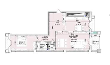 квартира 105: 2 комнаты, 100 м², 3 этаж, ПСО (под самоотделку) — 1