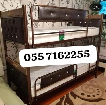 İkimərtəbəli uşaq çarpayıları: Oğlan və qız üçün, Çarpayı, Matrassız, Siyirməsiz, Dəmir — 18