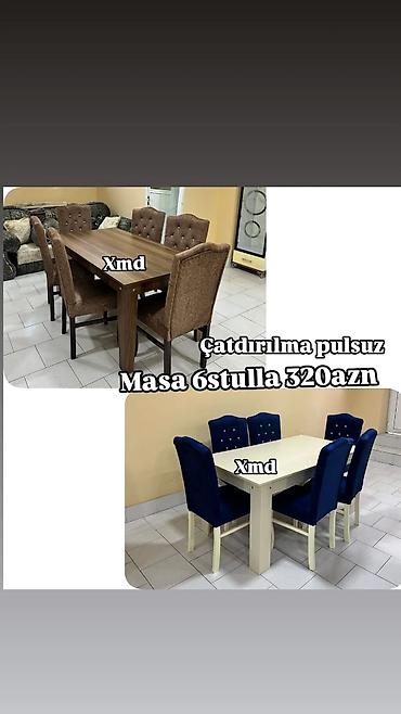 Masalar və oturacaqlar: Yemək otağı üçün masa və 6 stul dəsti • Komplekt: 1 masa + 6 stul • — 2