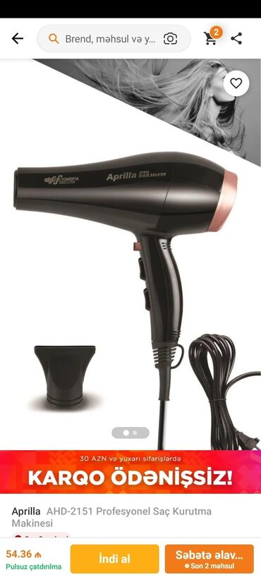 radiator istilik: Aprilla AHD-2151 – peşəkar saç qurutma maşını - Güclü hava axını