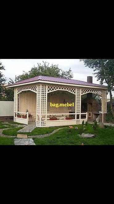 Digər bağ, çöl mebeli: Bağ üçün taxta besedka/pavilon - Klassik üslubda ağ rəngli, dekorativ — 1