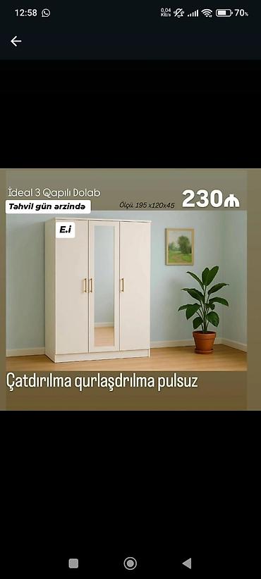 guzgu samdan: İdeal 3 qapılı dolab. Sadə və zövqlü dizayna malik olan bu model ağ — 1