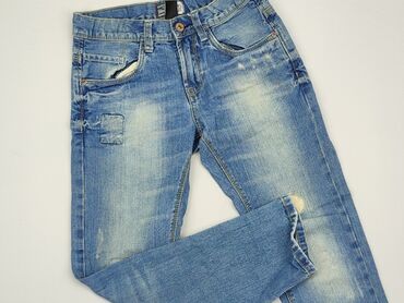 elastyczne jeansy z dziurami: Spodnie jeansowe, 11 lat, 140/146, stan - Zadowalający