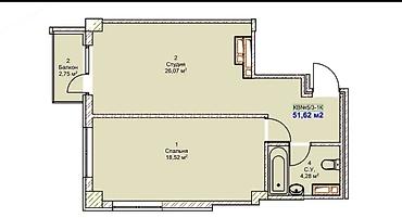 ихлас южный: 1 комната, 52 м², Элитка, 6 этаж, ПСО (под самоотделку) — 3