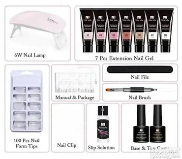 chogan partner: Poli Gel Set za Nokte sa 7 Poli Gelova + Mini Lampa + Tipse — 1